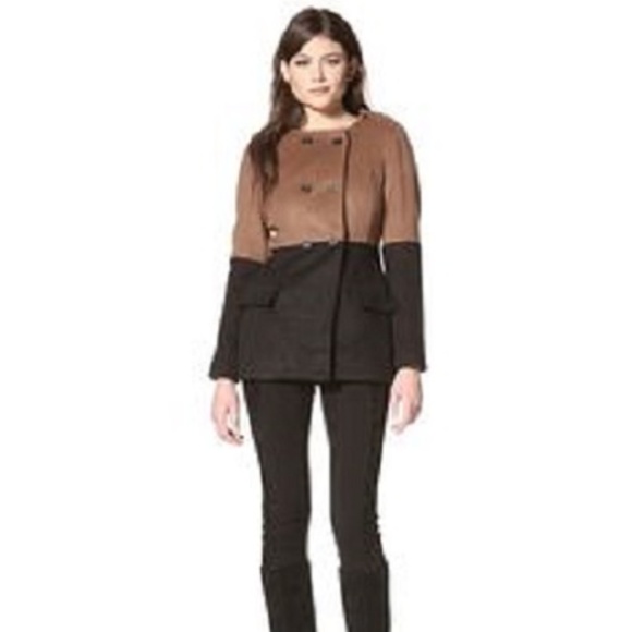 W118 by Walter Baker Two-Toned Tailored Car Coat in Camel & Black Sz S, NWT - Picture 2 of 8
